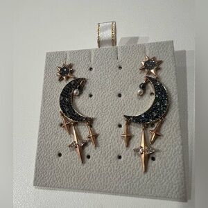 Swarovski Black and Gold Crescent Moon Earrings